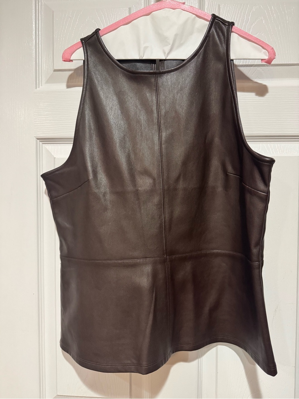Ann Taylor Faux Leather Sleeveless Tank Top - Dark Brown